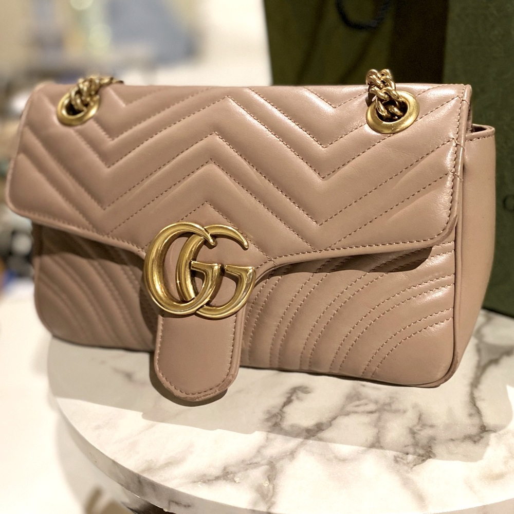 GUCCI GG MARMONT SMALL SHOULDER BAG dusty pink leather